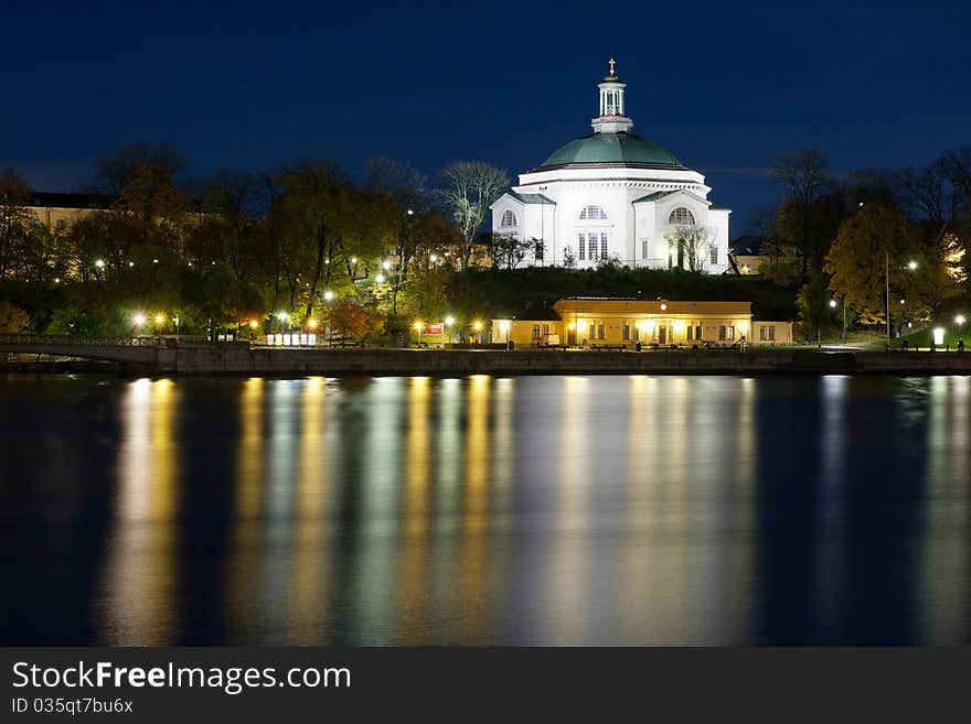 Bright chappel in Stockholm at night