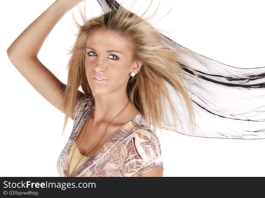 Woman with blowing black sarong