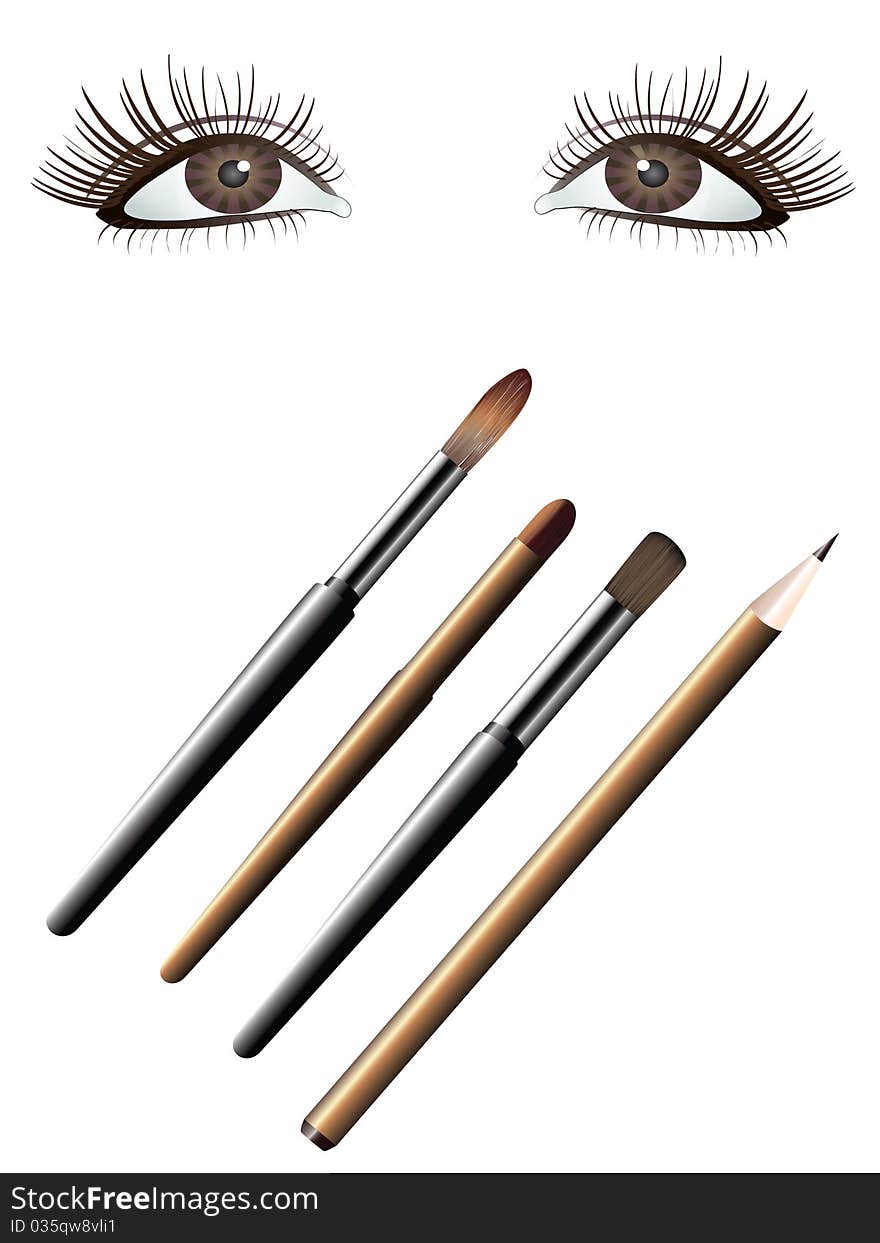 Eyes and cosmetic brushes.