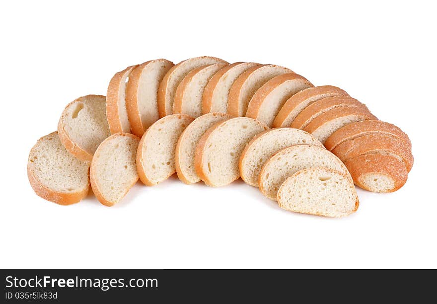 Pieces of loaf bread isolated on white background