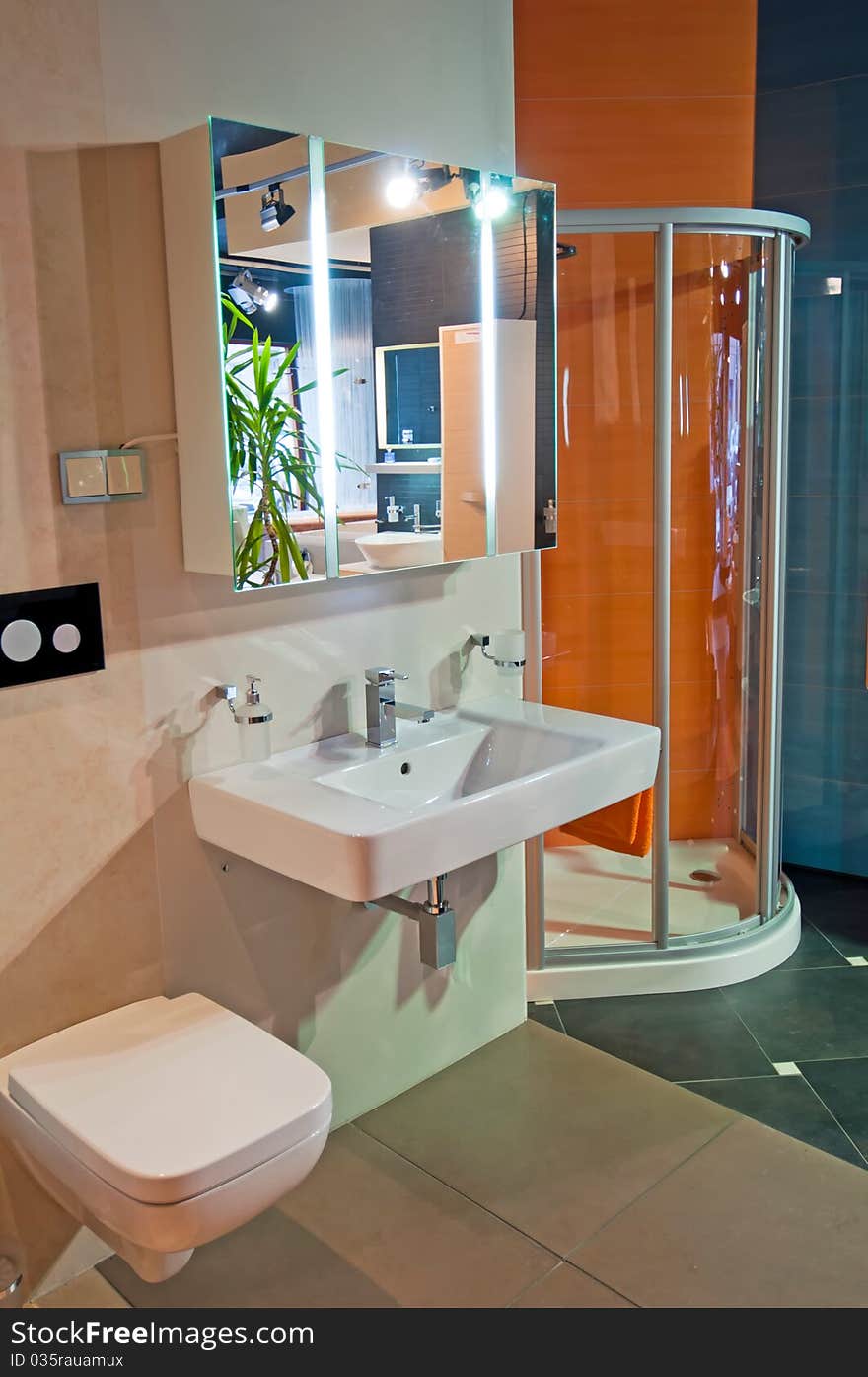 Picture of modern and trendy bathroom, vertical shot. Picture of modern and trendy bathroom, vertical shot.