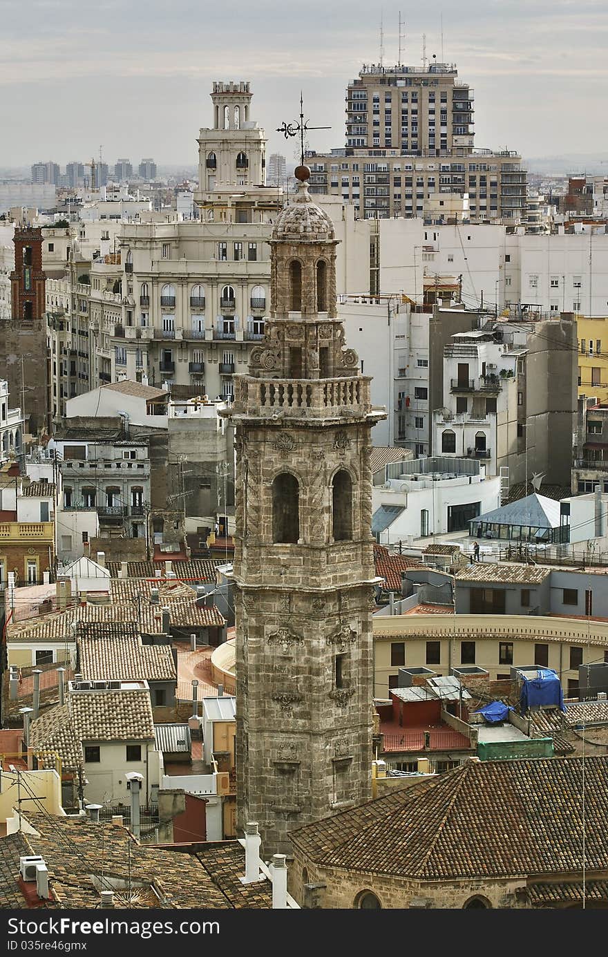 Panoramic view of a Santa Catalina Church and Tower. City Valencia. Panoramic view of a Santa Catalina Church and Tower. City Valencia.