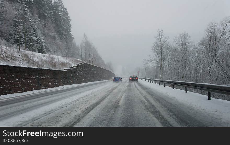 Onset of winter on the streets of the Black Forest. Onset of winter on the streets of the Black Forest