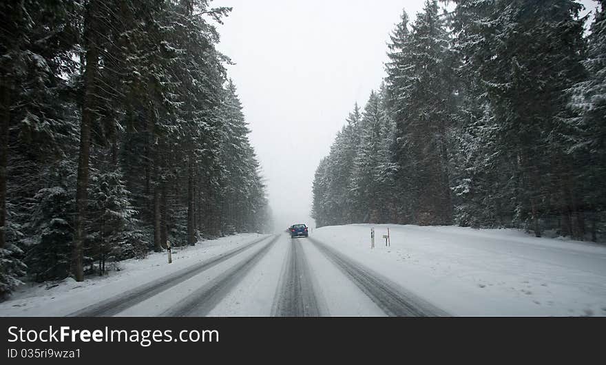 Onset of winter on the streets of the Black Forest. Onset of winter on the streets of the Black Forest