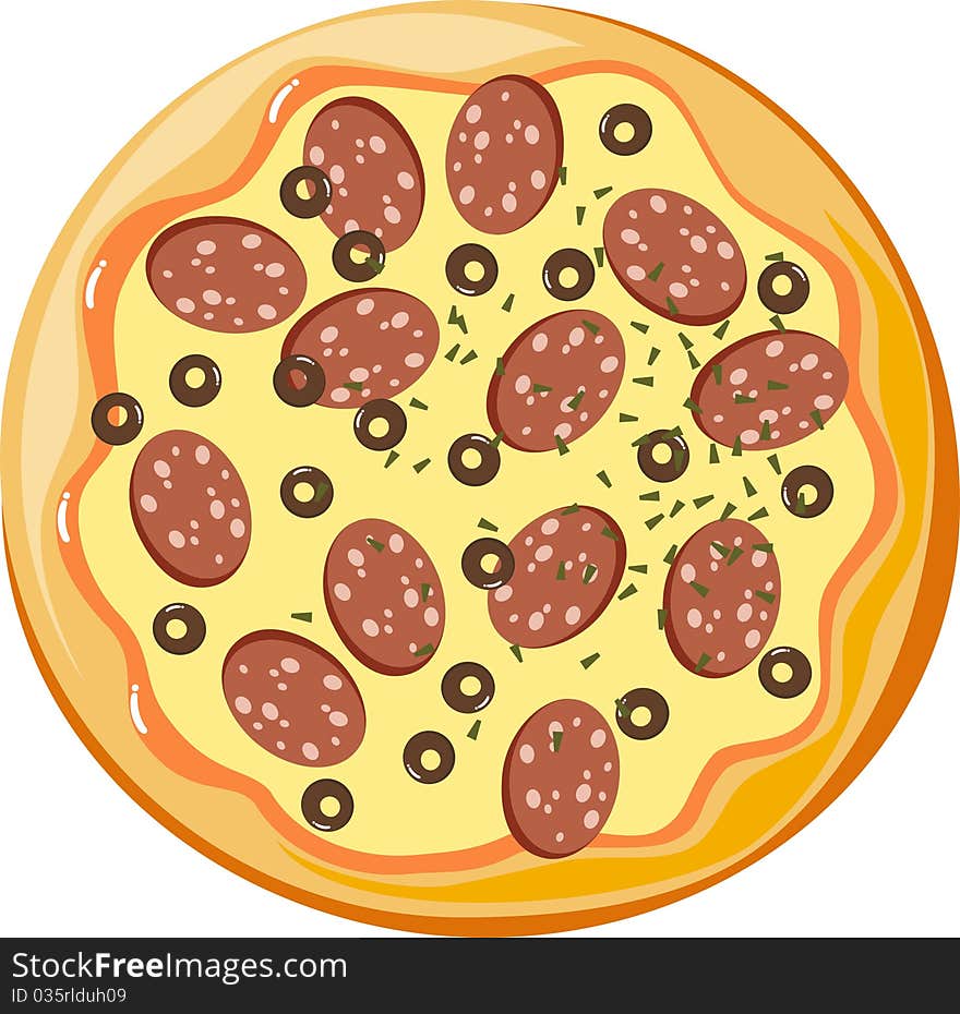 Pizza with sausage, olives and parsley