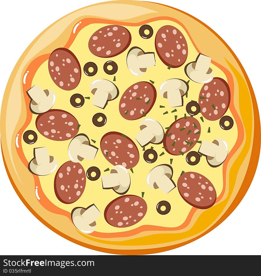 Pizza with sausage, olives, mushrooms and parsley