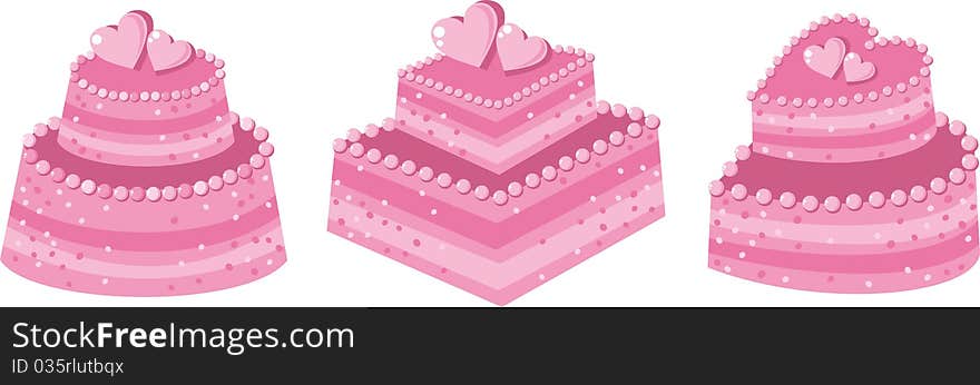 Cakes decorated with pink hearts. Cakes decorated with pink hearts