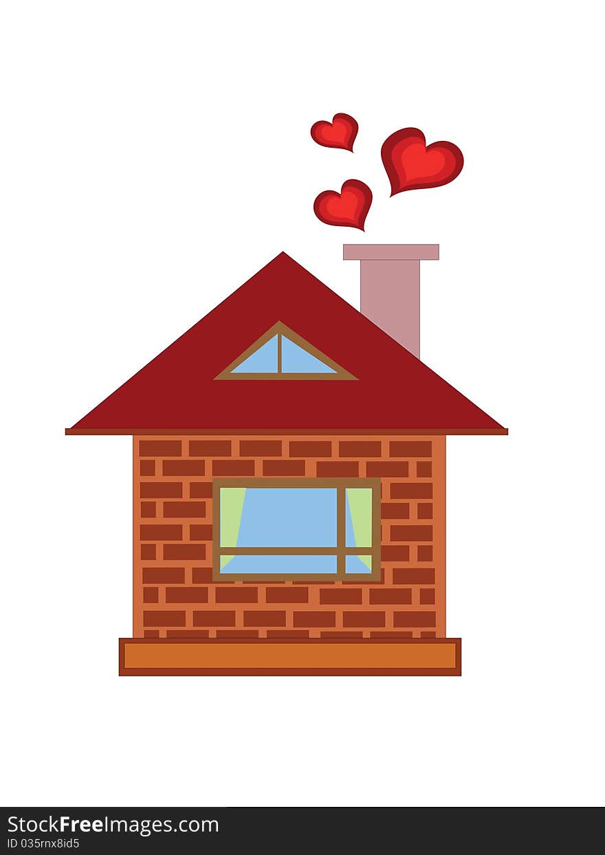 Brick home with hearts ,isolated over white. Brick home with hearts ,isolated over white.