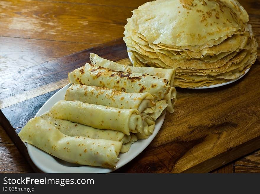 Fresh Crepes Rolled on the Plate