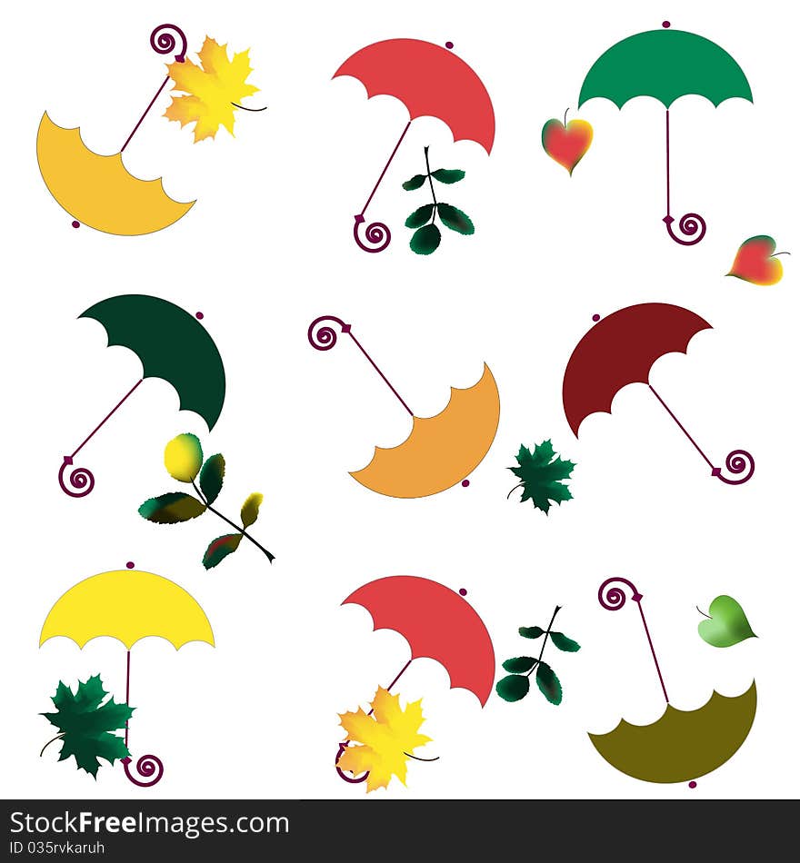 Colour umbrellas and autumn leaves