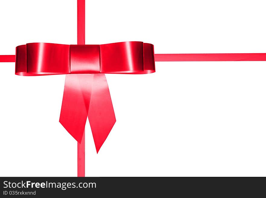 Red gift with silver ribbon isolated on white