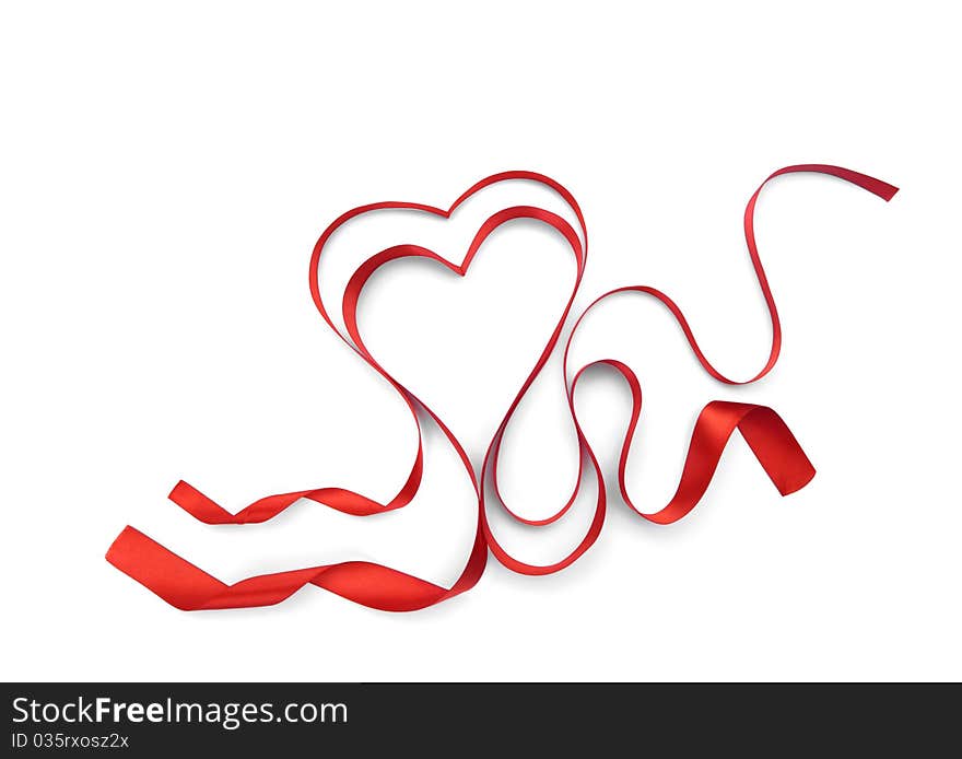 Red heart ribbon bow isolated on white background. Red heart ribbon bow isolated on white background