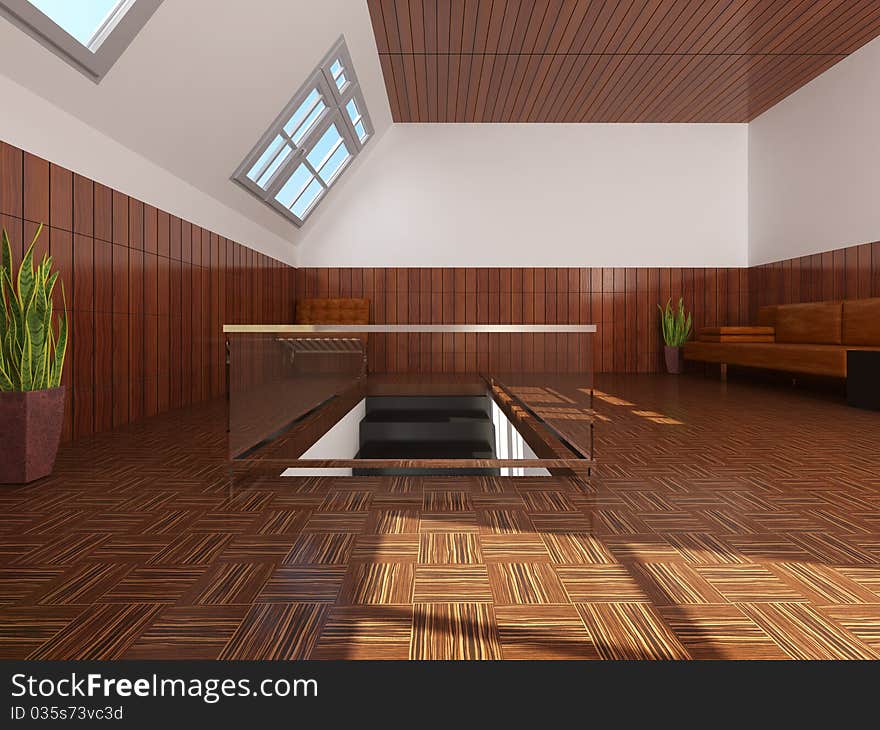 Modern interior attic (3d rendering )