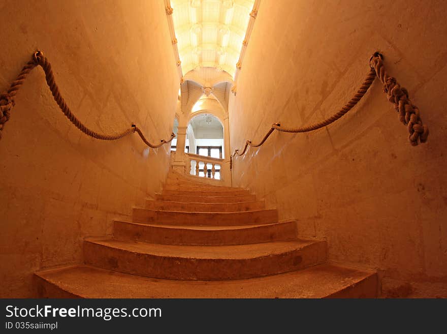 Interior Stairway at Chenonceau Castle in France