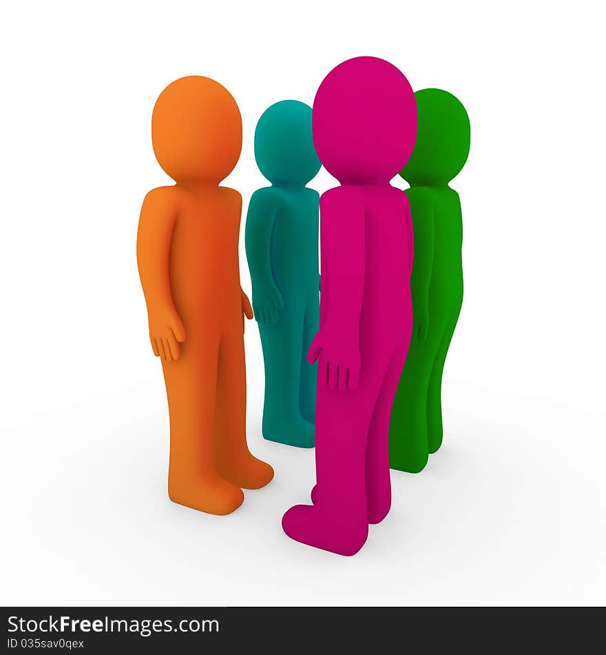 3d human team green pink orange turquoise business