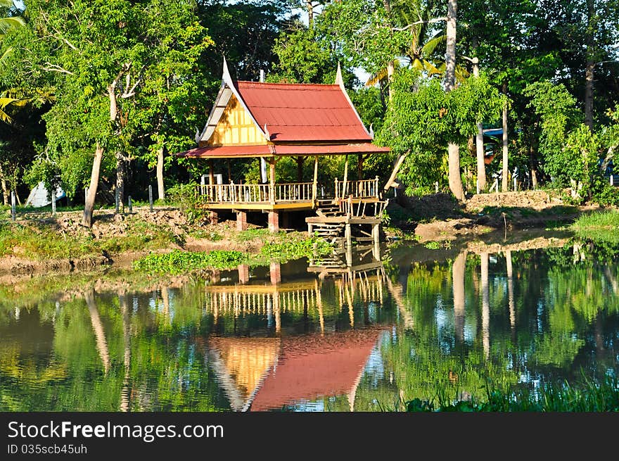 Shelter wayside and river in thai tradition