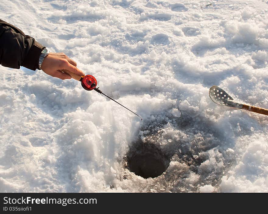 The fisherman on winter fishing. Russia, Transbaikalia.