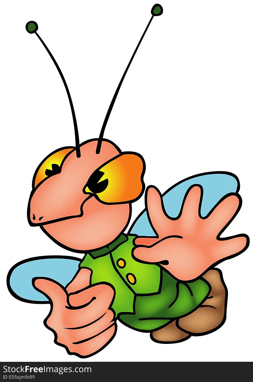 Flying Bug - Colored Cartoon Illustration, Vector