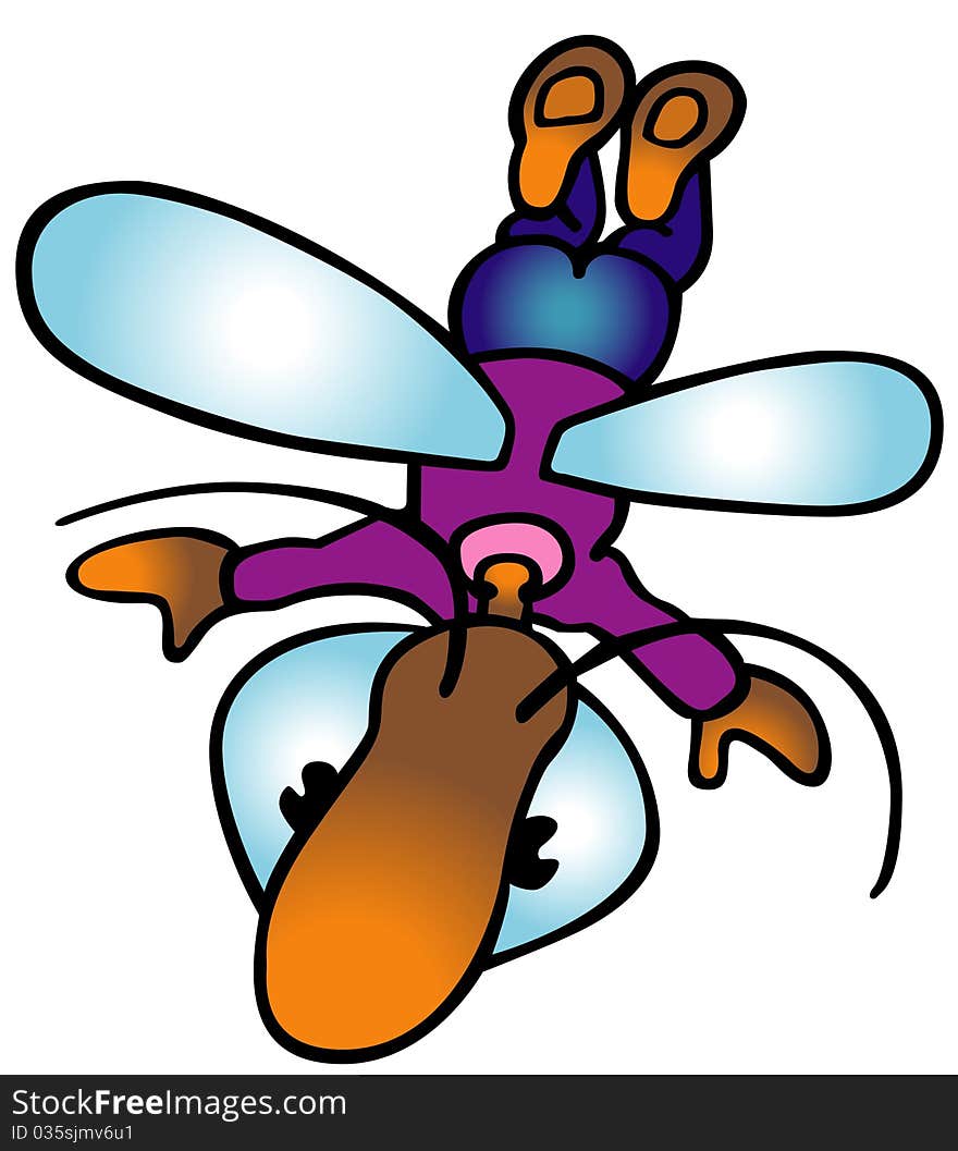 Flying Bug - Colored Cartoon Illustration, Vector