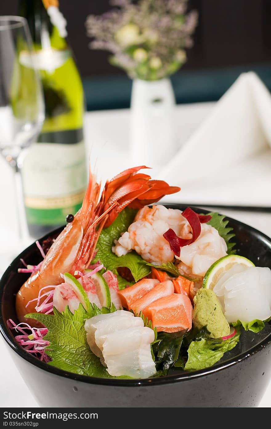 Japanese sashimi on a white dish