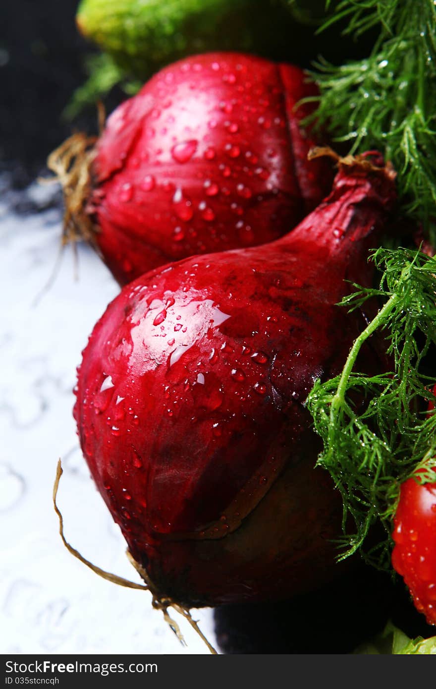 Fresh and wet vegetables with water drops. Fresh and wet vegetables with water drops