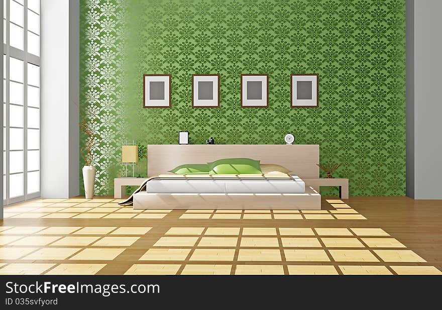 Modern interior of a bedroom room 3D