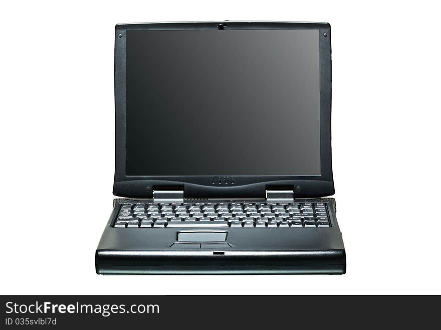 Black portable computer. Front view. Black screen Front view. Black portable computer. Front view. Black screen Front view.