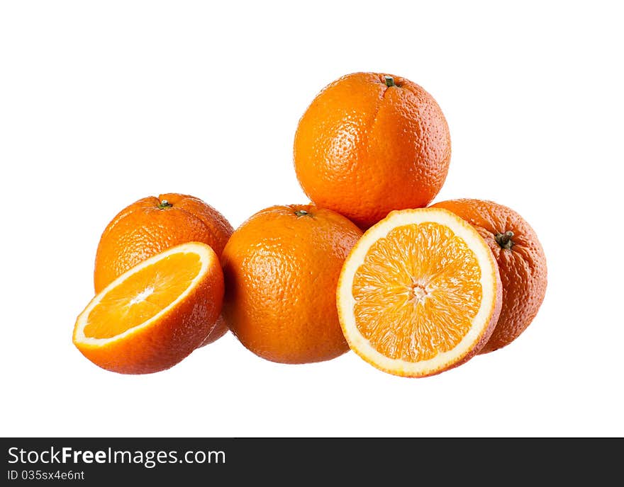 Four perfectly fresh oranges isolated on white. Four perfectly fresh oranges isolated on white.