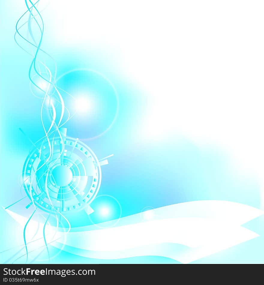 Light blue background with abstract symbol and wave. Light blue background with abstract symbol and wave