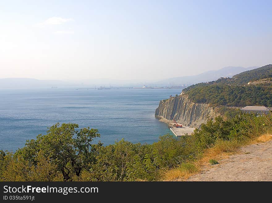 View of  Black Sea and  rocky coast near Novorossiysk, Russia. View of  Black Sea and  rocky coast near Novorossiysk, Russia.