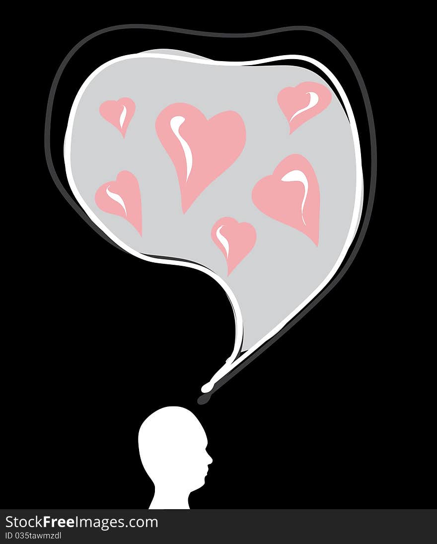 Male head silhouette thinking about love