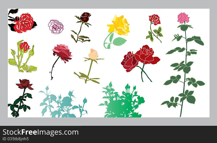 Set of 13 rose silhouettes, elements for your design. Set of 13 rose silhouettes, elements for your design