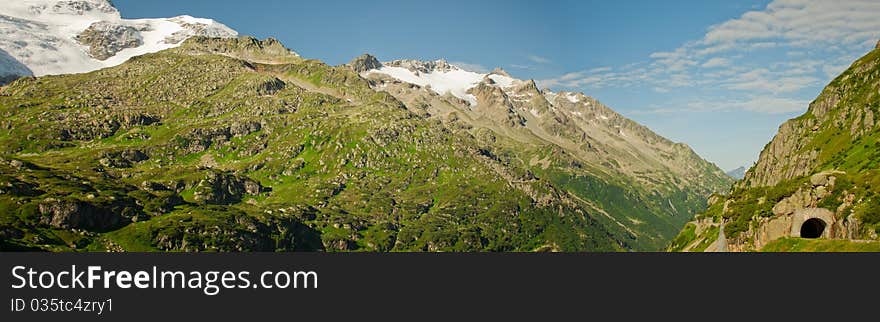 Panorama of green mountains