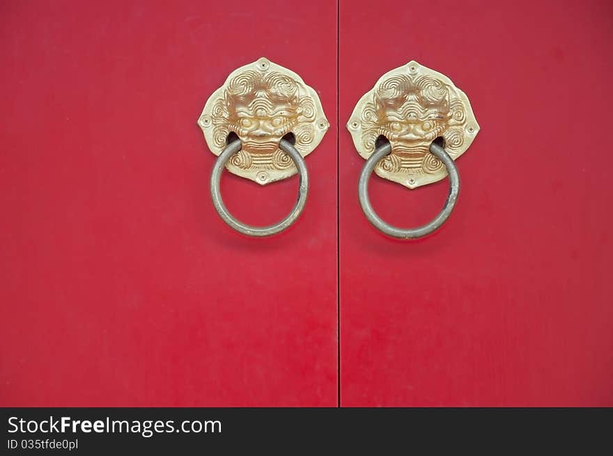 Knock door chinese style as red color background