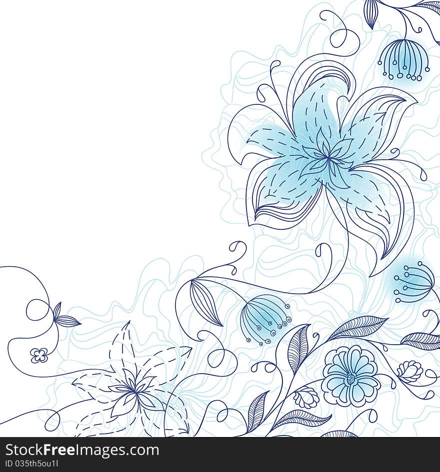 Floral pattern blue,  illustration
