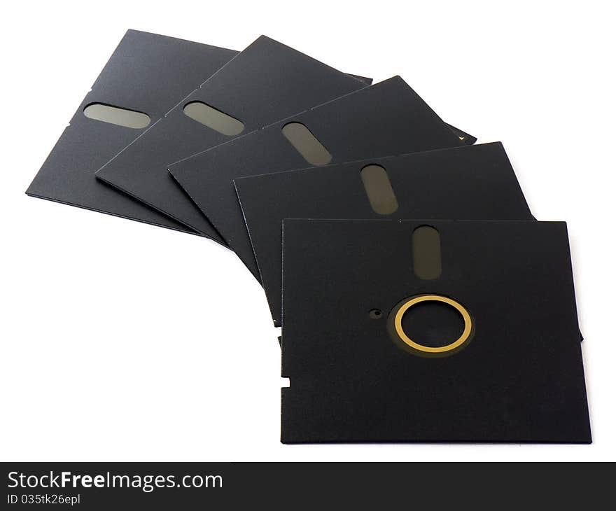Old floppy disks isolated on white background
