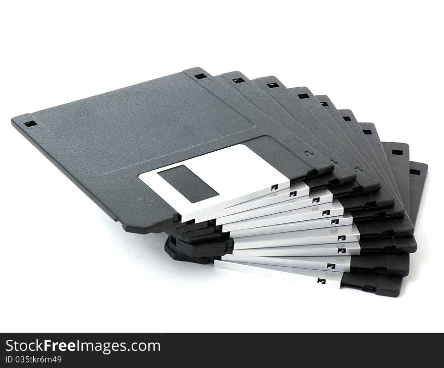 Old floppy disks isolated on white background