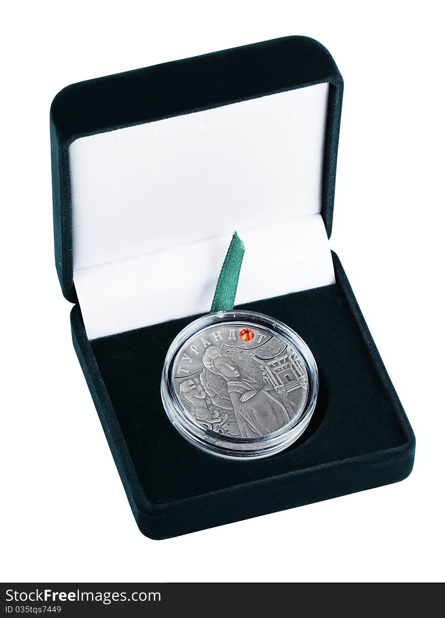 Silver coin in a case