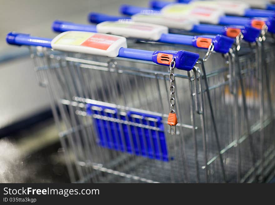 Empty supermatket trolleys (shallow DOF)