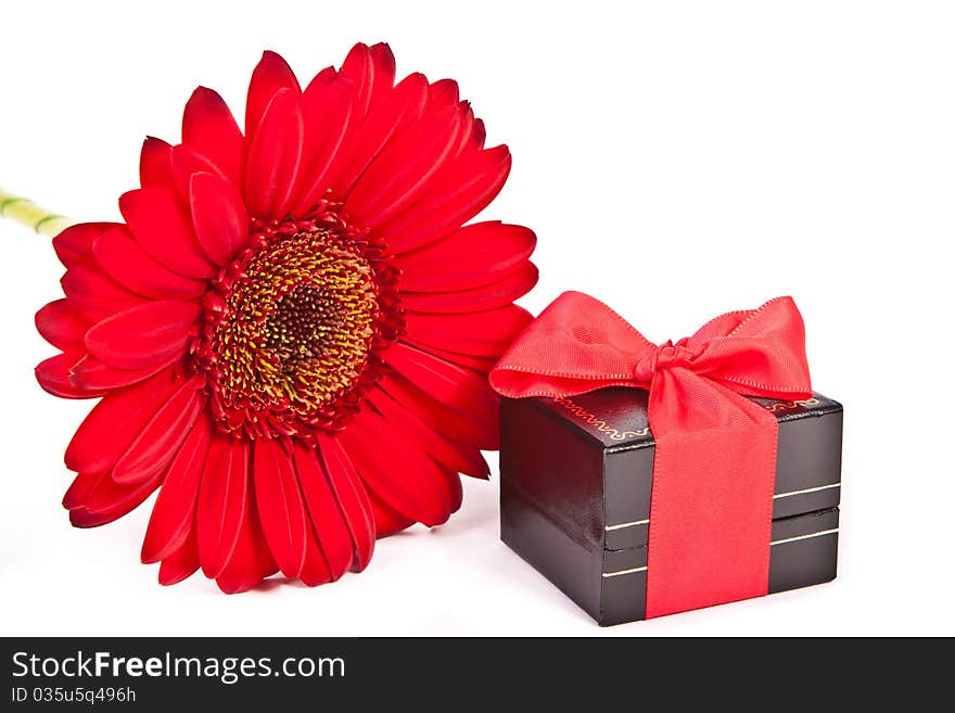 Gift box and a red flower