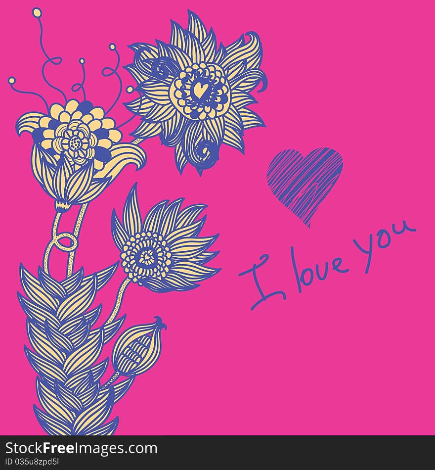 Valentine background. floral pattern with flower and heart