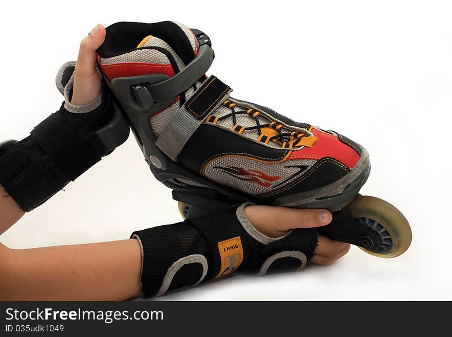 Roller skates in hand