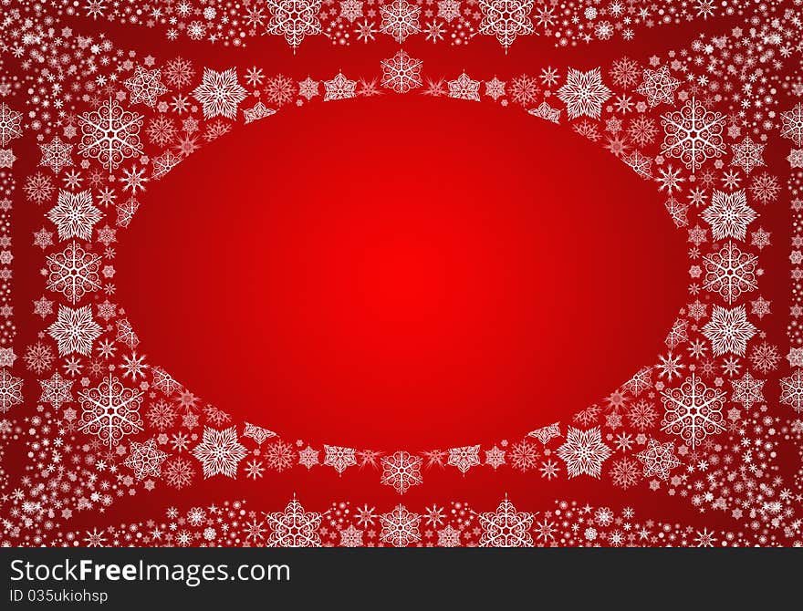 Red winter background with snowflakes for a blank