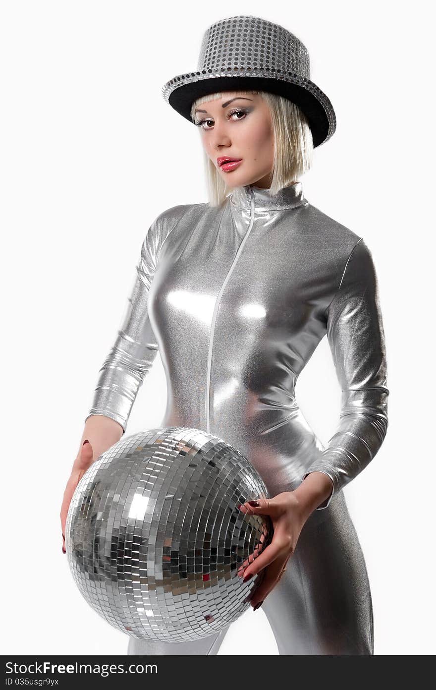 Beautiful Young Woman With A Disco Ball