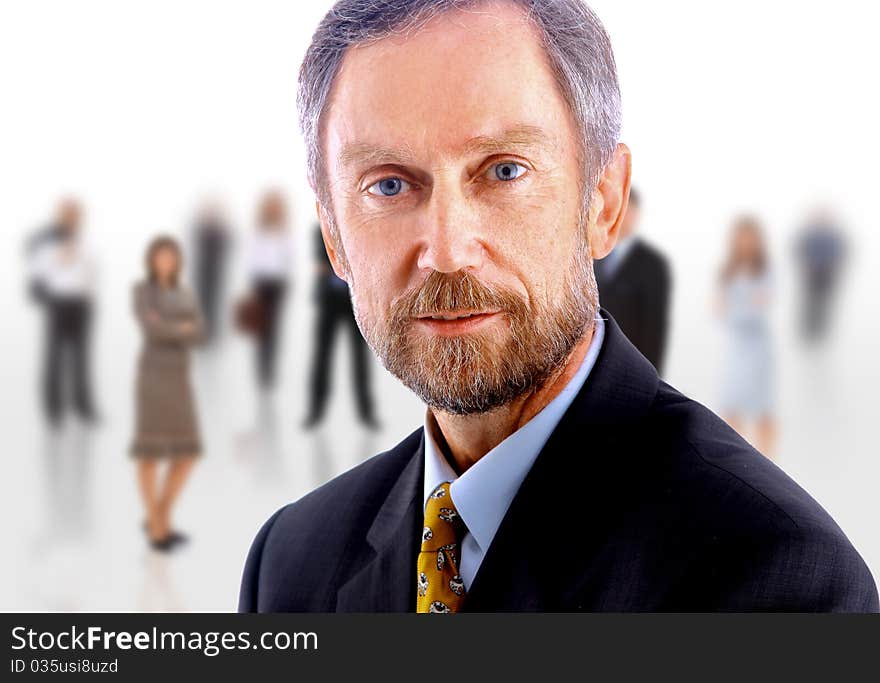 Business man and his team isolated over a white background