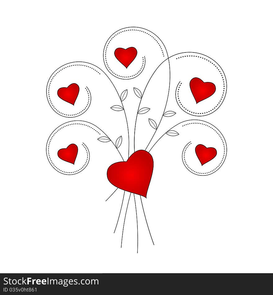 Floral design with red hearts. Vector illustration or jpg.