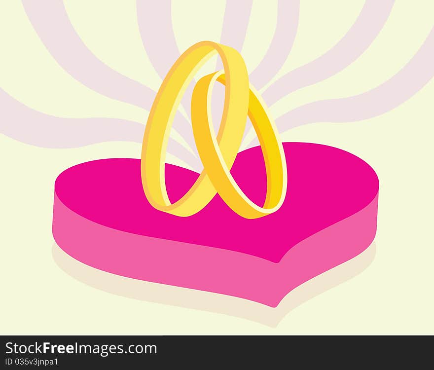 Wedding concept with two overlap rings on heart symbol. Wedding concept with two overlap rings on heart symbol