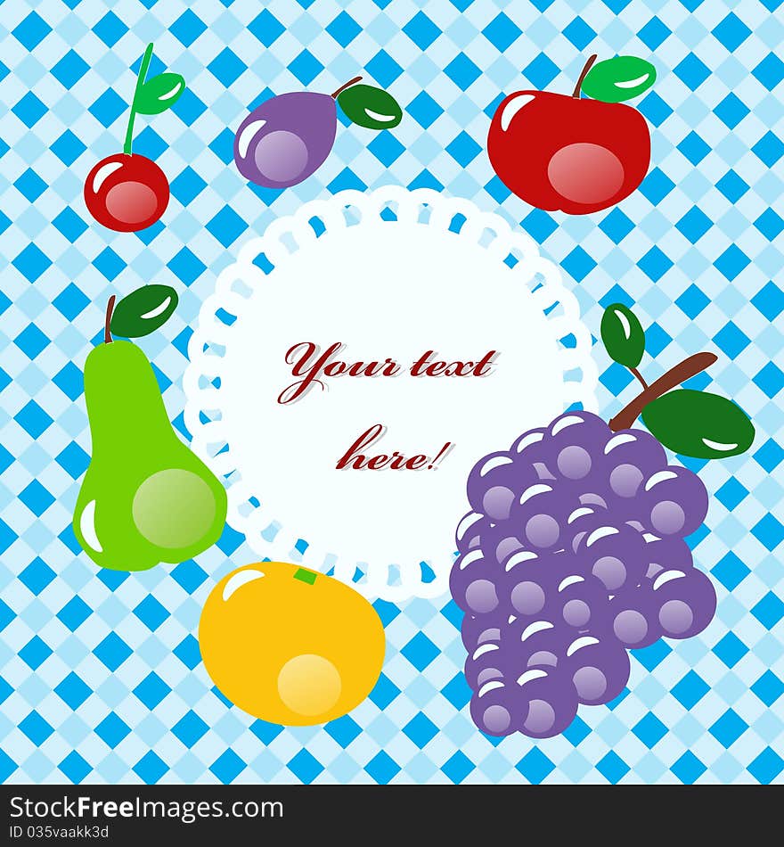 Collection of beautiful fruit with a place for message. Collection of beautiful fruit with a place for message