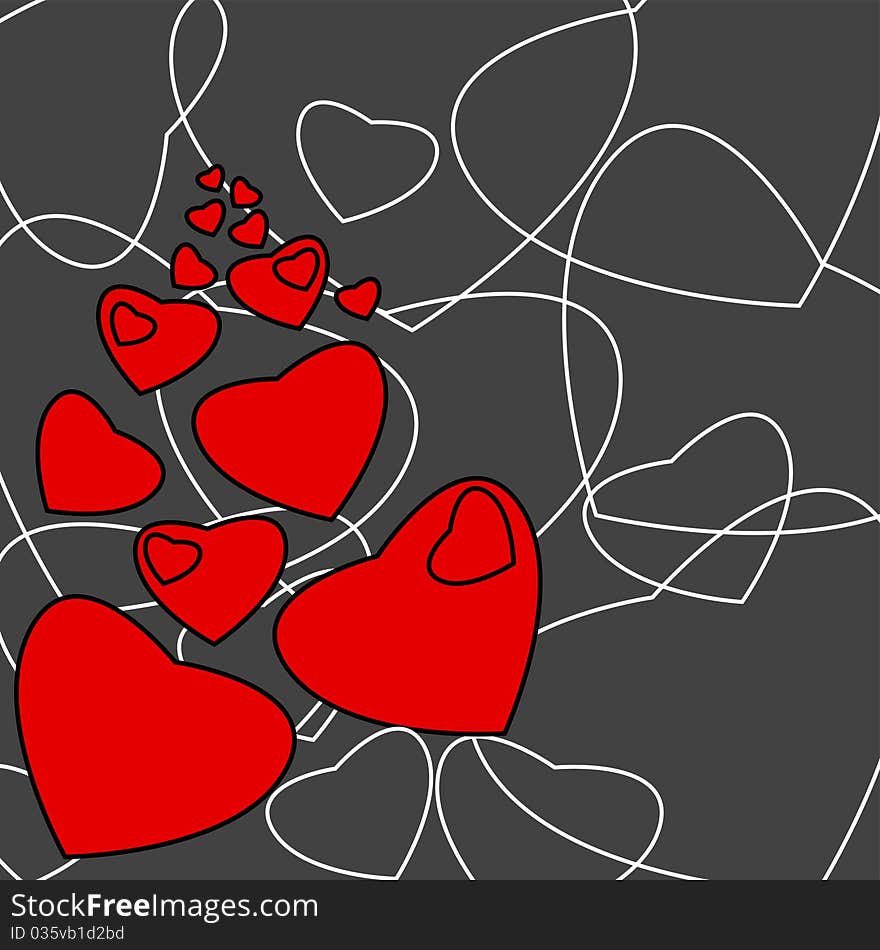 Beautiful Valentines background with red hearts on black. Beautiful Valentines background with red hearts on black