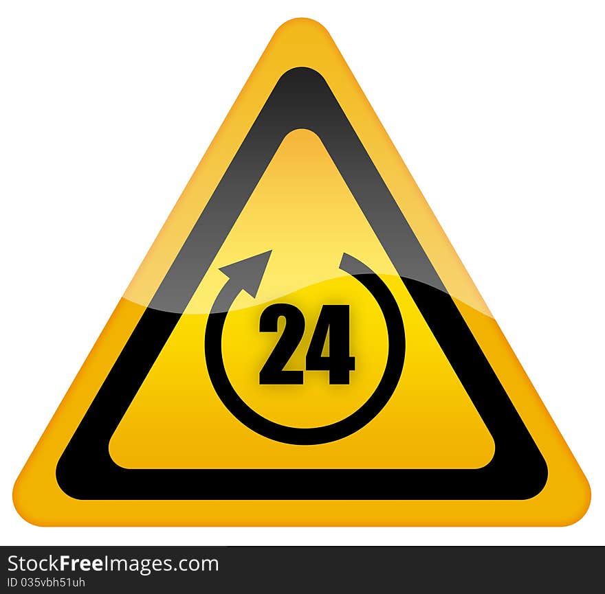 Twenty four hour sign isolated over white. Twenty four hour sign isolated over white